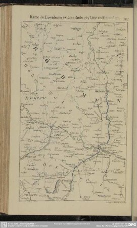 Karte der Eisenbahn zwischen Budweis, Linz und Gmunden