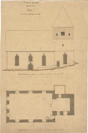 Dolmetsch, Heinrich; Sulzbach / Kocher; Ev. Pfarrkirche, Restaurierung - Alter Zustand (Grundriss, Ansicht)