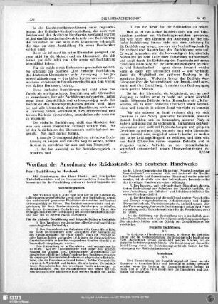 Wortlaut der Anordnung des Reichsstandes des deutschen Handwerks