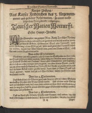 Kurtzer Außzug/ Aus Kayser Friderichen des 3. ... Teutscher Nation Notturfft.