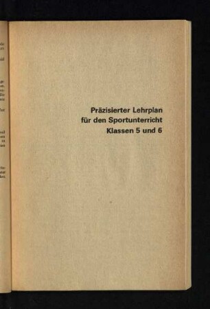 Präzisierter Lehrplan für den Sportunterricht Klassen 5 und 6