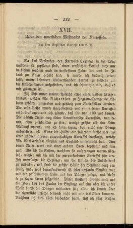 XVII. Ueber den neuerlichen Mißwachs der Kartoffeln