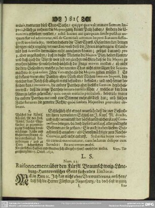 Num. 23. Reisonnement über den Fürstl. Braunschweig-Lüneburg-Hannoverische Seits suchenden Electorat