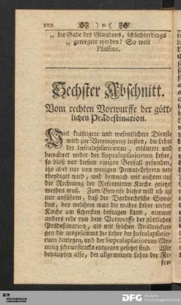 Sechster Abschnitt. Vom rechten Vorwurffe der göttlichen Prädestination.