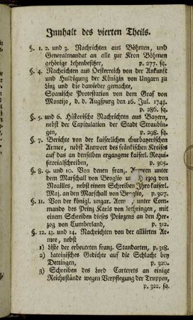 Innhalt des vierten Theils.
