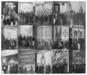 Gruppe von Jugendlichen vor Plakatwänden (Altersgruppe 14-17)