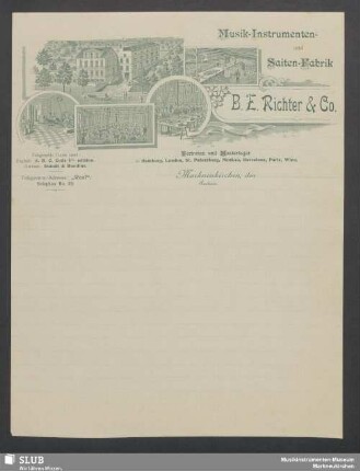 B. E. Richter & Co., Musik-Instrumenten- und Saiten-Fabrik, Markneukirchen, Sachsen : Briefbogen, blanko