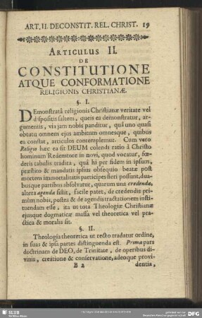 Articulus II. De Constitutione Atque Conformatione Religionis Christianae