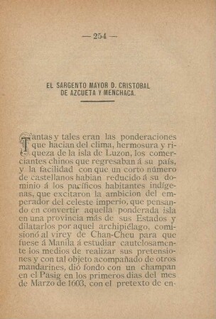 El Sargento Mayor D. Cristóbal de Azcueta y Menchaca