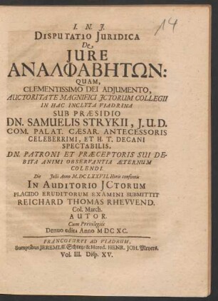 Disputatio Iuridica De Iure Analphabētōn