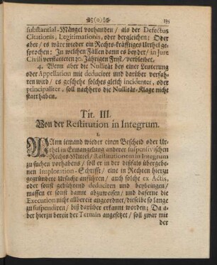 Tit. III. Von der Restitution in Integrum.