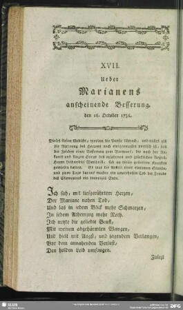 XVII. Ueber Marianens anscheinende Besserung. den 16. October 1736
