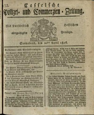 Nr. 32, Sonnabend, den 20sten April 1816