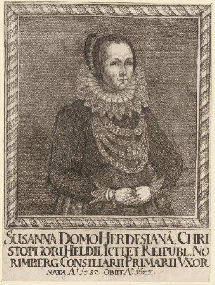 Susanna, geb. Herdesianus, Frau des Vordersten Ratskonsulenten Christof Held; geb. 1582; gest. 1627