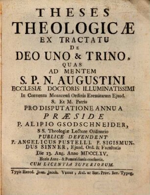 Theses theologicae ex tractatu de Deo uno & trino