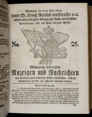 No. 25. Montags, den 20ten Juny 1774