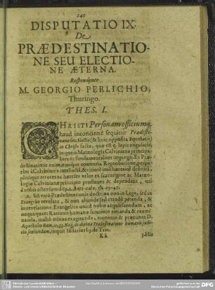 Disputatio IX. De Praedestinatione Seu Electione Aeterna