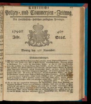 46tes Stueck, Montag den 15ten November. 1790