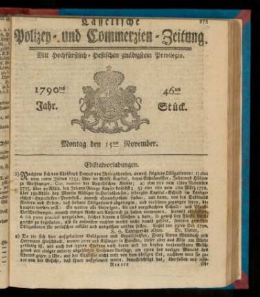 46tes Stueck, Montag den 15ten November. 1790