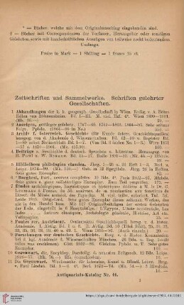 Zeitschriften und Sammelwerke. Schriften gelehrter Gesellschaften (Nr. 1 - 50)