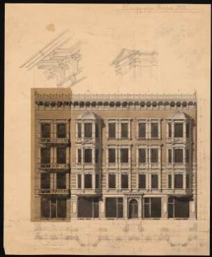 Wohnhaus Hanke, Berlin-Mitte: Ansicht, Fassadenschnitt horizontal 1:100, 2 Details