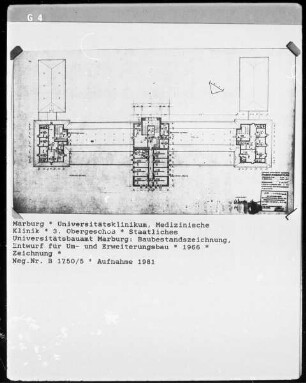 Marburg, Universitätsklinik, Medizinische Poliklinik, Plan zum Um- und Erweiterungsbau, 3. Obergeschoss