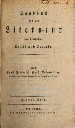 Handbuch für die Literatur der biblischen Kritik und Exegese, 3
