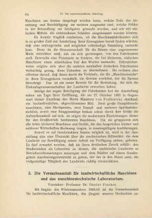 3. Die Versuchsanstalt für landwirtschaftliche Maschinen und das maschinentechnische Laboratorium