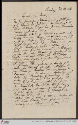 Nachlass Alfred Hettner, Eingegangene Briefe, Korrespondenz Wilhelm Sievers/Alfred Hettner: Brief von Wilhelm Sievers an Alfred Hettner