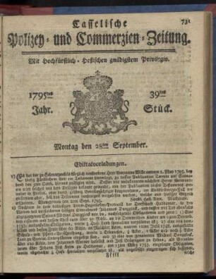 39tes Stueck, Montag den 28ten September 1795
