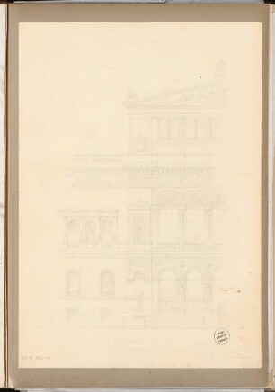 Landesbibliothek Berlin Schinkelwettbewerb 1875: Aufriss Vorderansicht (Ausschnitt); Maßstabsleiste