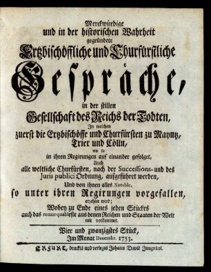 Vier und zwanzigstes Stück, Im Monat Decembr. 1753.