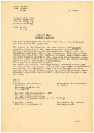 Entwurf einer Anschriftenliste