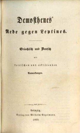 Demosthenes' Werke : Griechisch und Deutsch mit kritischen und erklärenden Anmerkungen. 8, Demosthenes' Rede gegen Leptines