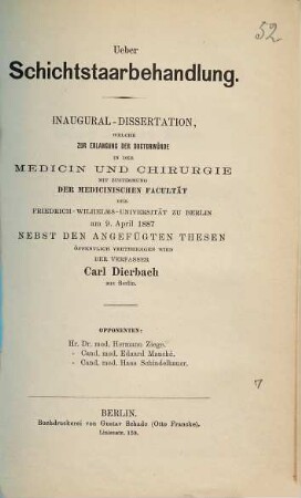 Ueber Schichtstaarbehandlung : Inaugural-Dissertation
