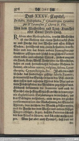 Das XXXV. Capitel, Von dem Wasserscheu und Tantz-Kranckheit oder Sanct Veits-Tantz