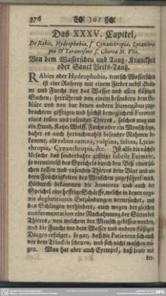 Das XXXV. Capitel, Von dem Wasserscheu und Tantz-Kranckheit oder Sanct Veits-Tantz