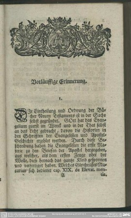 [Das erste Capitel ] Vorläuffige Erinnerung