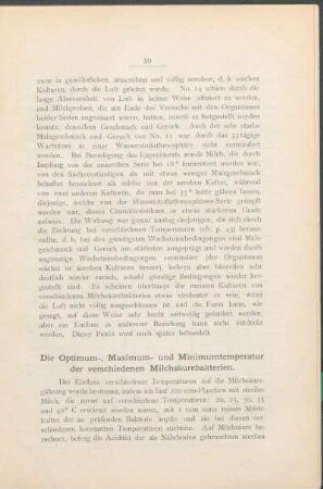 Die Optimum-, Maximum- und Minimumtemperatur der verschiedenen Milchsäurebakterien.