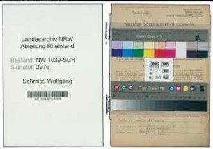Entnazifizierung Wolfgang Schmitz , geb. 14.10.1907 (Lehrer)