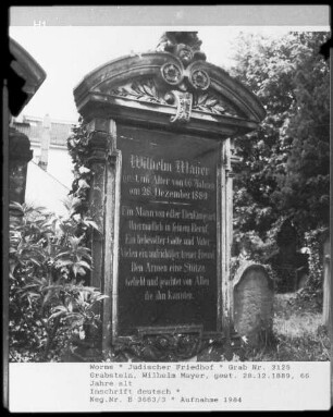 Grabstein von Wilhelm Mayer (gestorben 1889.12.28)