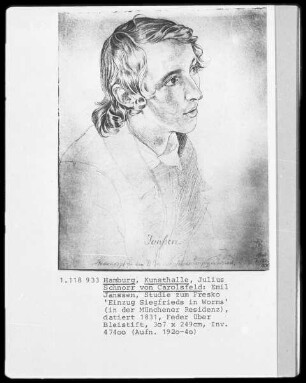 Porträt Victor Emil Janssen. Studienkopf zu dem ersten Knappen links (Siegfrieds Rückkehr aus den Sachsenkriegen)