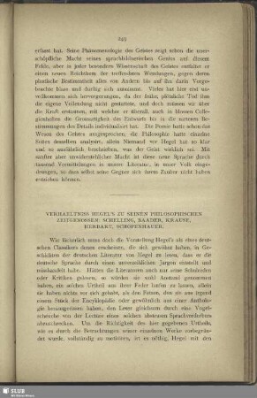Verhältnis Hegel's zu seinen philosophischen Zeitgenossen: Schelling, Baader, Krause, Herbart, Schopenhauer