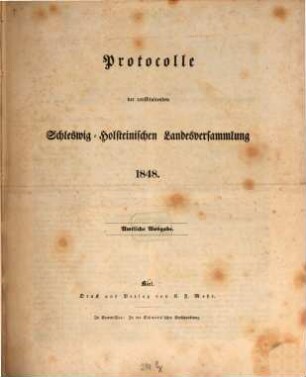 Protocolle der constituirenden Schleswig-Holsteinischen Landesversammlung. 1848
