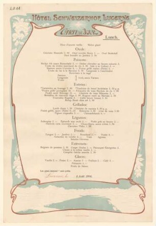 Menükarte : Carte du Jour, Lunch, Hotel Schweizer Hof