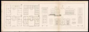 Rathaus, Kolberg: Bl. 37: Grundrisse, Vorder- und Seitenansicht, Schnitt, Details (aus: Bauausführungen des preußischen Staats, Bd. 1)
