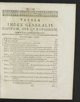 Tabula Seu Index Generalis Capitum, Sive Quaestionum.