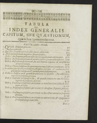 Tabula Seu Index Generalis Capitum, Sive Quaestionum.