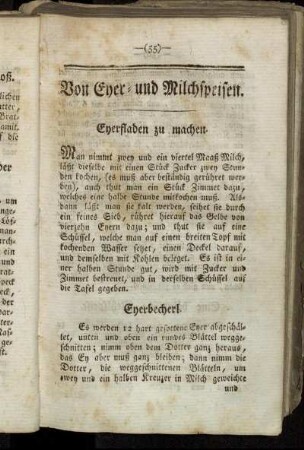 Von Eyer- und Milchspeisen.