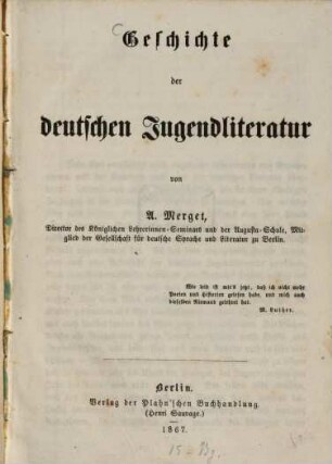 Geschichte der deutschen Jugendliteratur